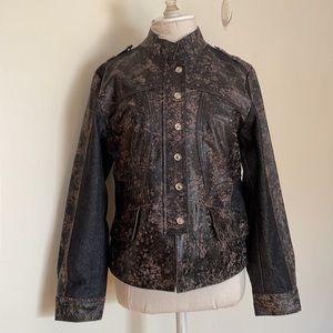 H&D Classic Leather Collection Distressed Leather & Denim Moto Jacket
